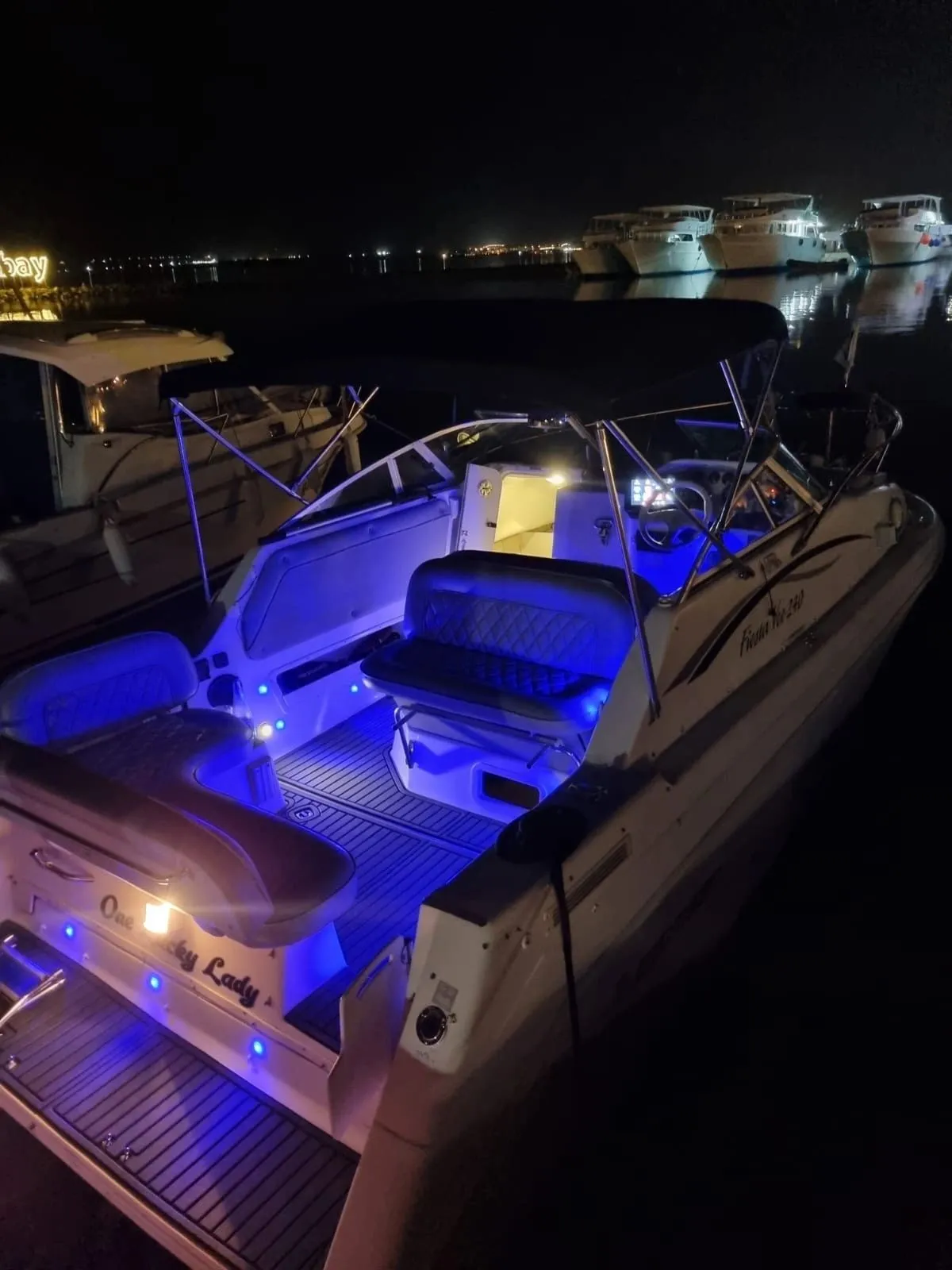 One Lucky Lady lit up after dark